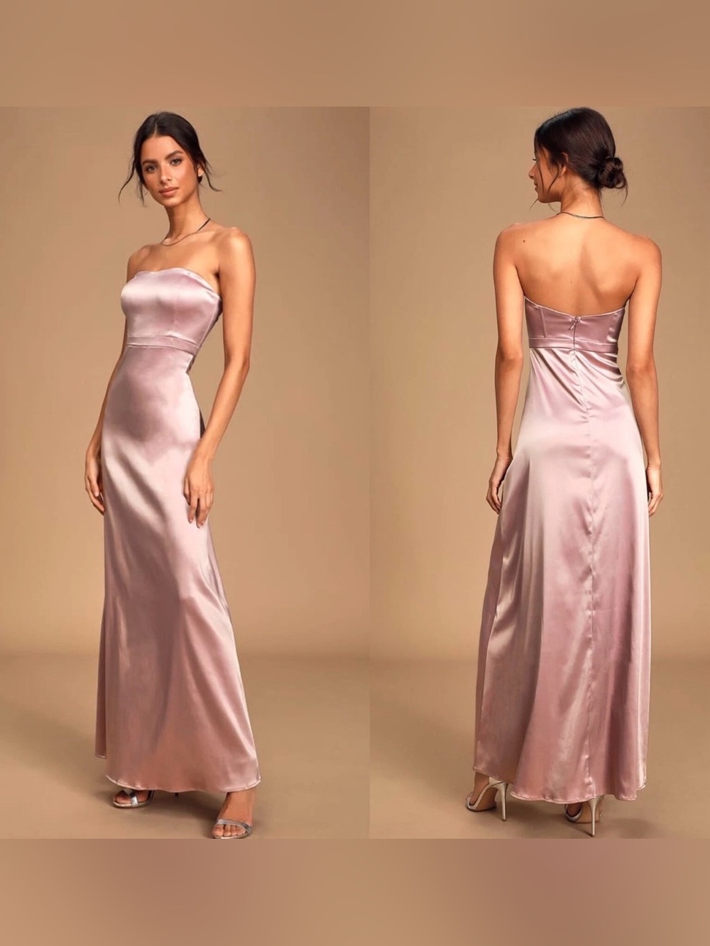 Lulu's Strapless Satin Gown in Dusty Rose